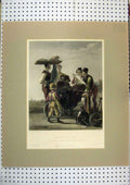 Old Antique Print C1860 Reading News Street Scene Man Tray Hand Coloured 19th