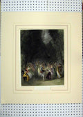 Original Old Antique Print 1860 Fete Celebration Dancing Hand Coloured Cousen