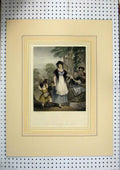 Original Old Antique Print 1865 Hand Coloured Family Returning Fair Music Drum