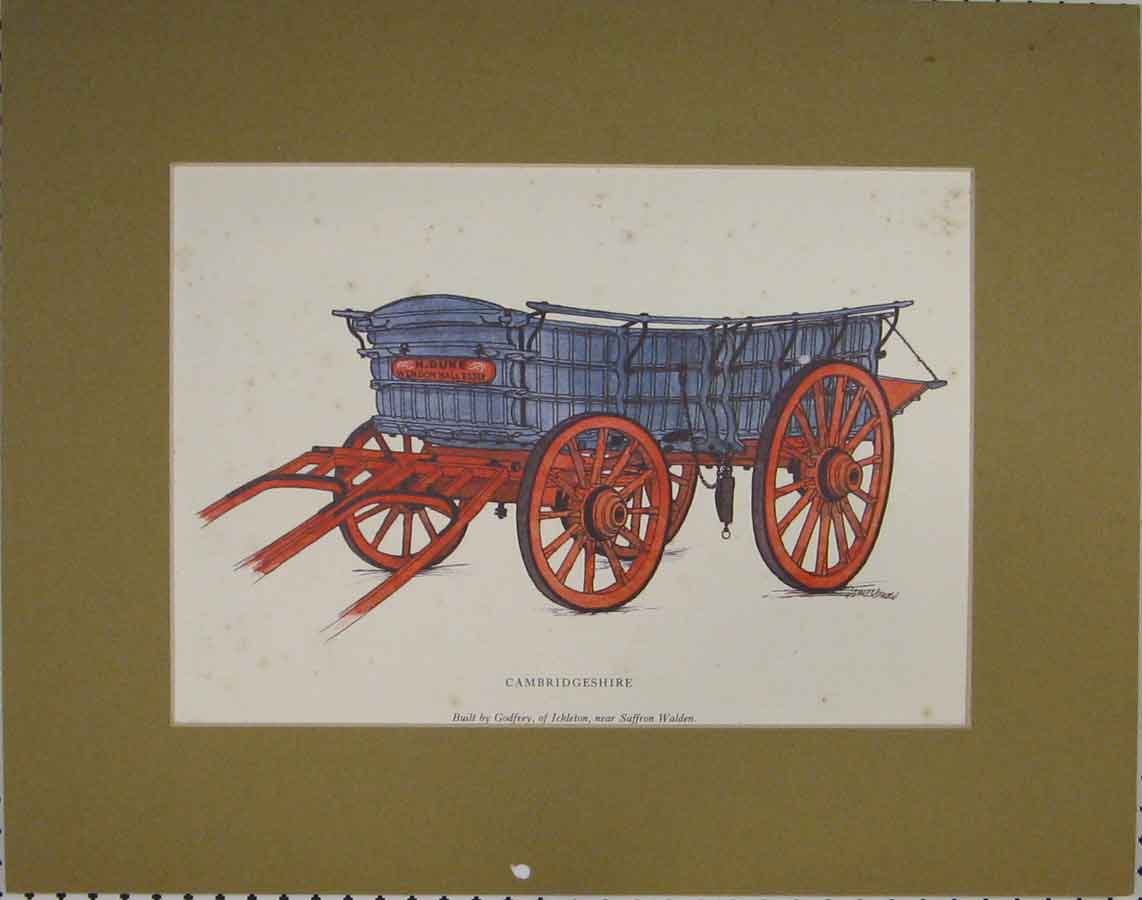 Original Old Antique Print Godfrey Wagon Colour C1895 Cambridgeshire Walden