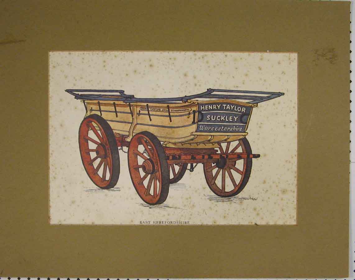 Original Old Antique Print Colour C1895 Taylor Wagon East Herefordshire 19th