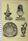Old Antique Print C1890 Ceramic Arts Vieled Bust Porcelain Vase Ewer Dish 19th