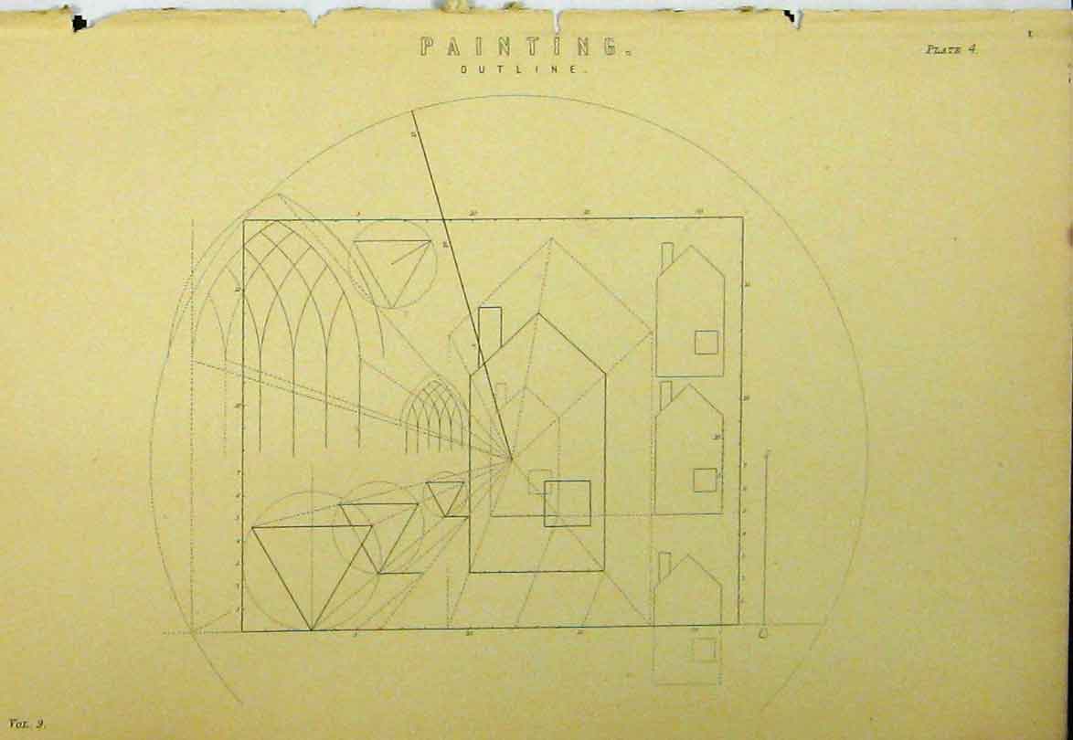 Original Old Antique Print Painting Outline C1890 Drawing Diagram Victorian
