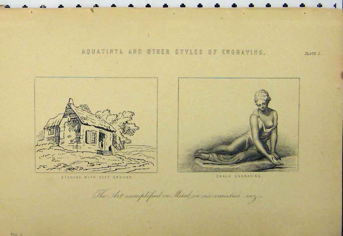 Original Old Antique Print C1890 Aquatinta Engraving Chalk Statue Etching 19th