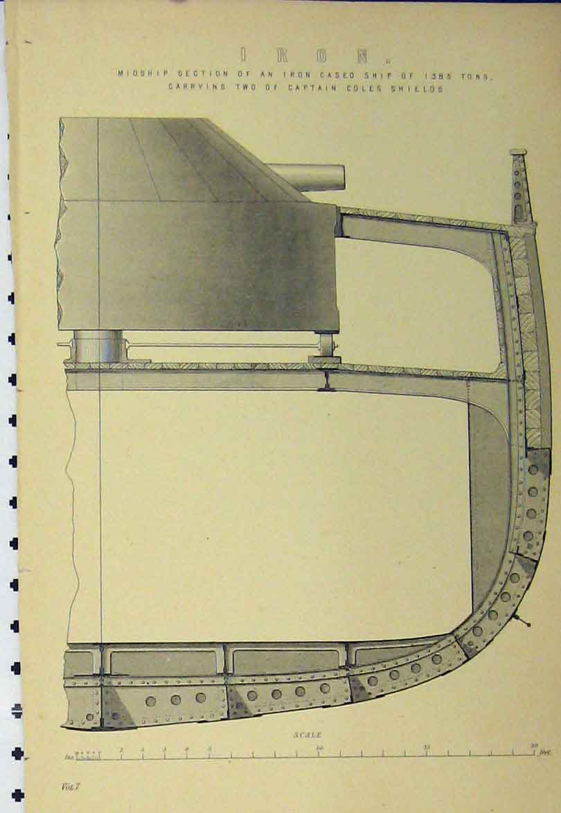 Original Old Antique Print C1890 Iron Midship Section Iron Based Ship Victorian