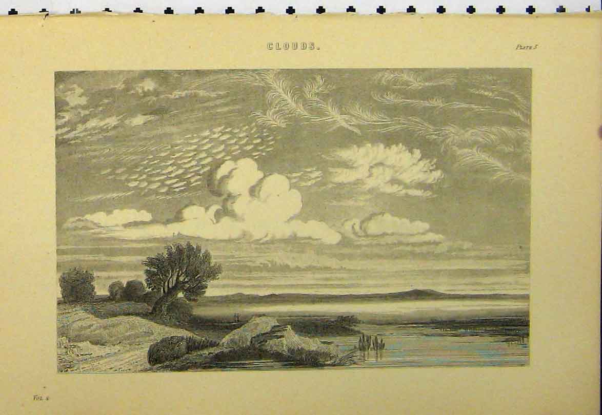 Original Old Antique Print C1890 Cloud Formations Country Sea Scene Victorian