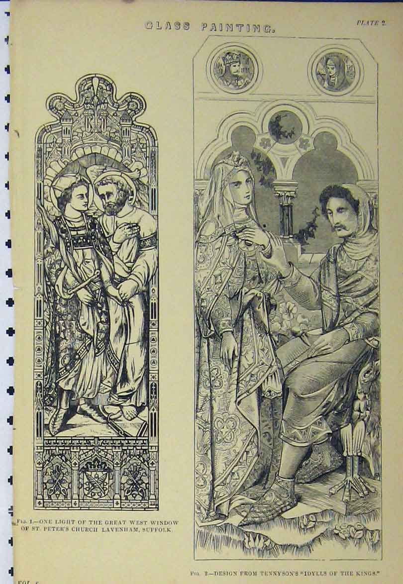 Old Antique Print Glass Painting C1890 Window St Peters Church Tennyson 19th
