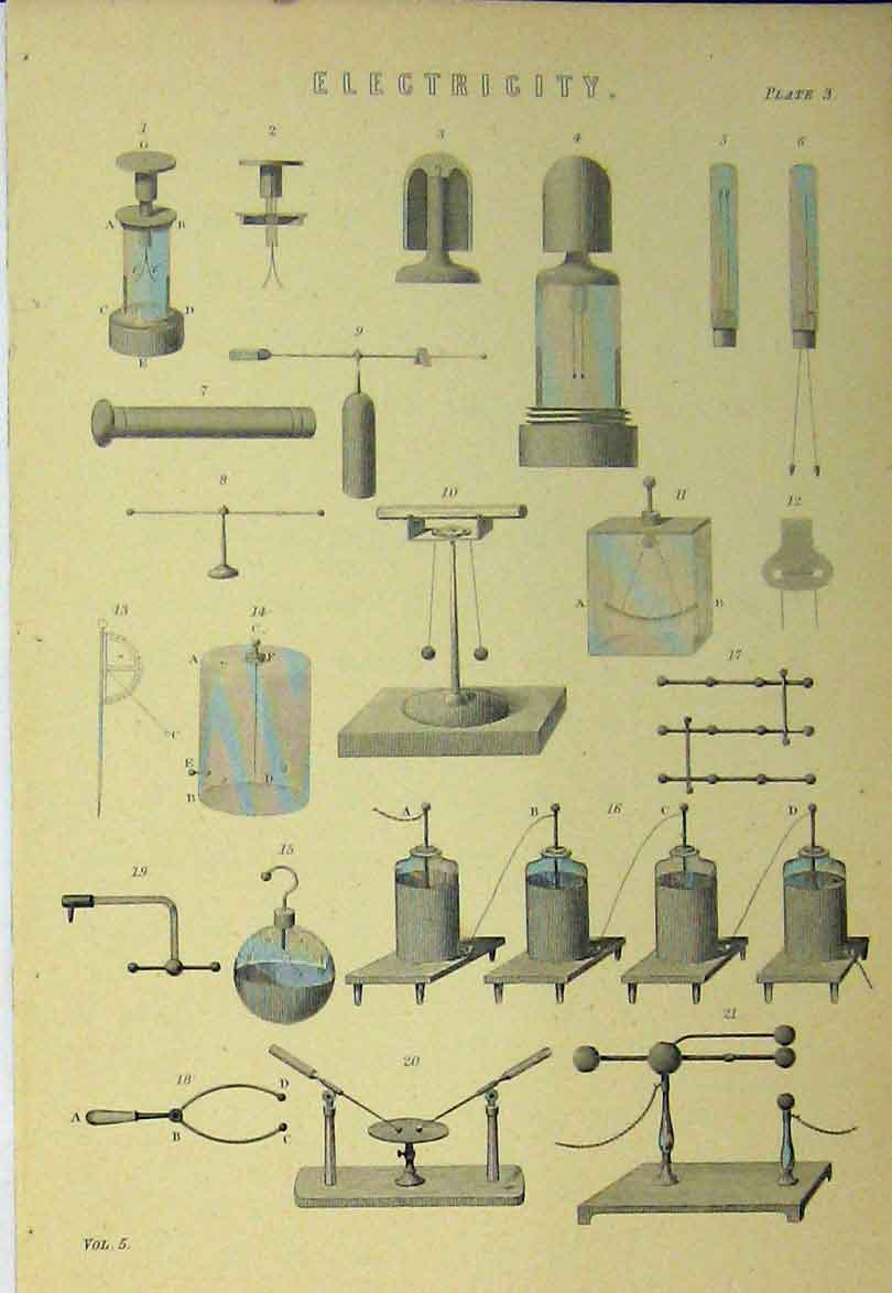 Original Old Antique Print C1890 Electricity Early Apparatus Diagram Victorian