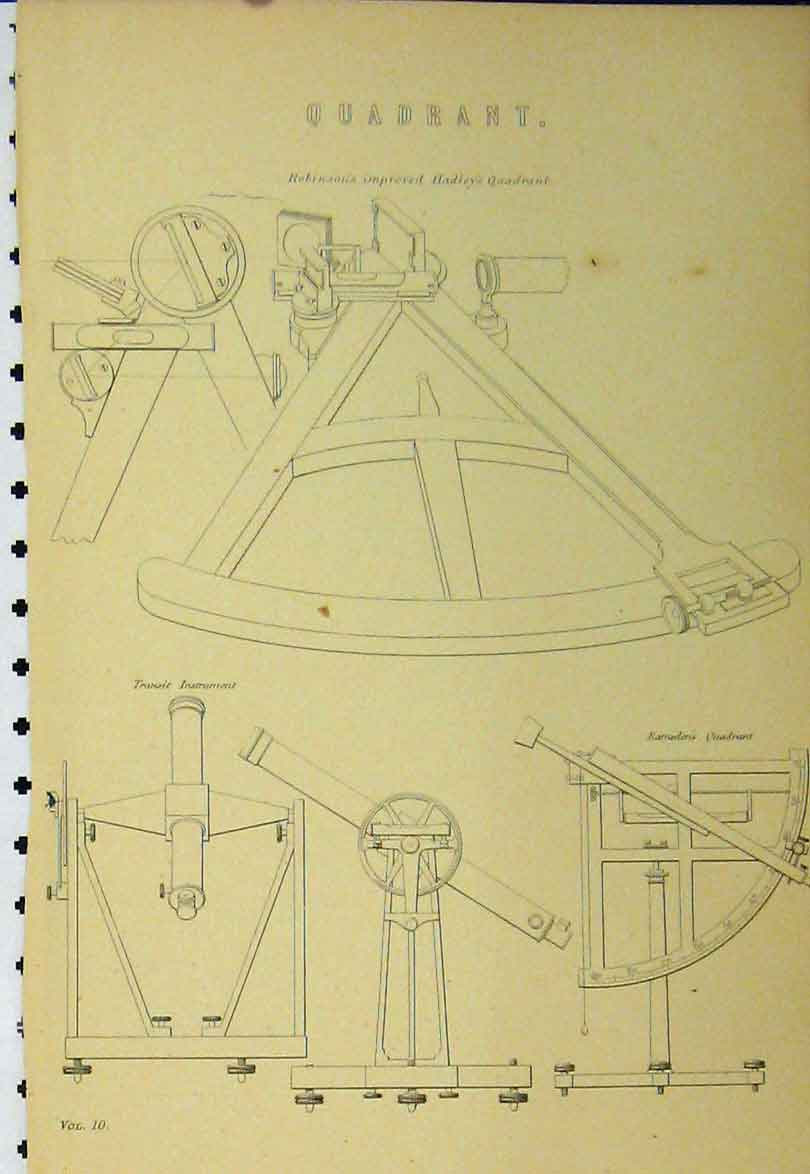 Original Old Antique Print C1890 Quadrant Robinson Instrument Diagrams 19th