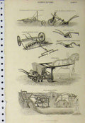Old Antique Print C1890 Agricultural Harrow Lpough Turnip Drill Reaping 19th