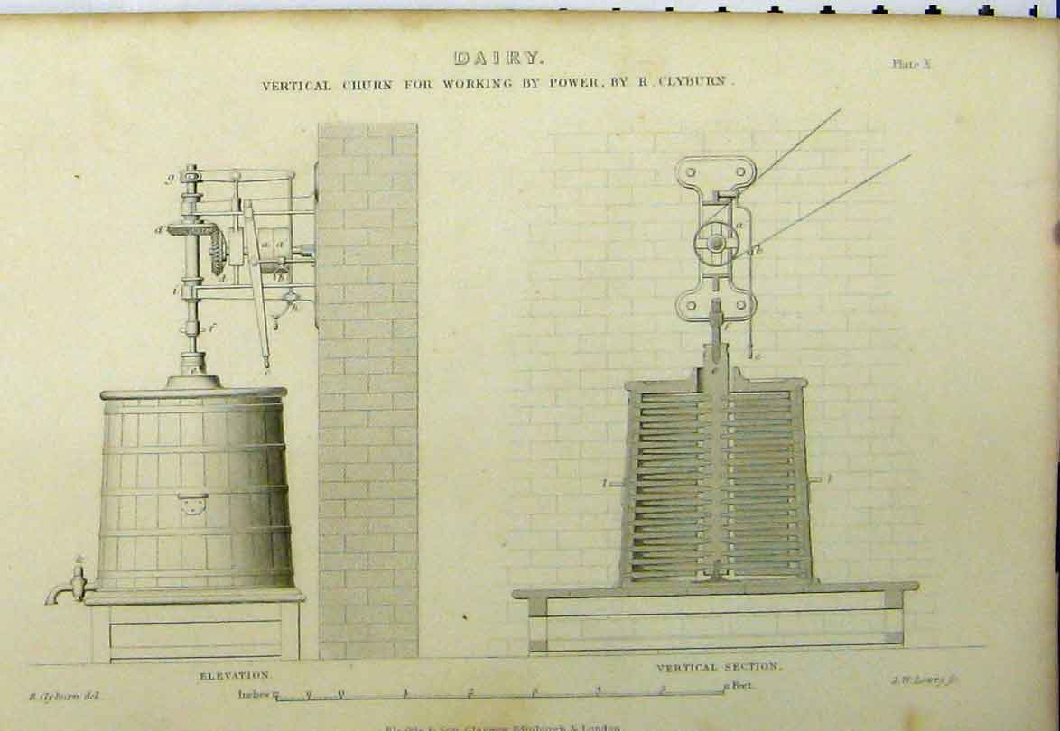Original Old Antique Print C1890 Dairy Vertical Churn Working Power Machinery