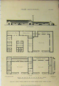 Original Old Antique Print Farm Buildings Elevation Dairy C1890 Plan Yard Shed