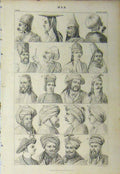 Original Old Antique Print C1890 Men Portraits Headwear Turban Hat Victorian