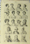 Original Old Antique Print C1890 Men Races Natives Hats Portraits Victorian