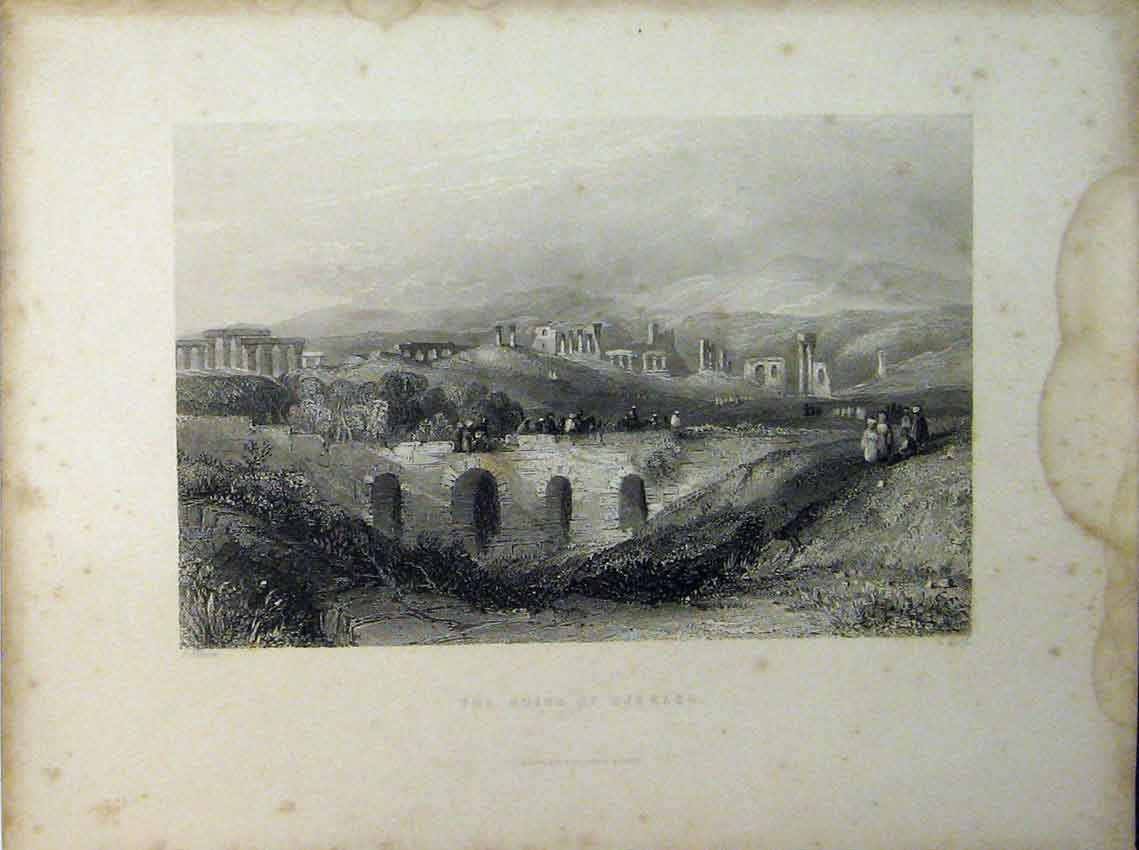 Original Old Antique Print View Ruins Djerash Bridge Viaduct Engraving Floyd