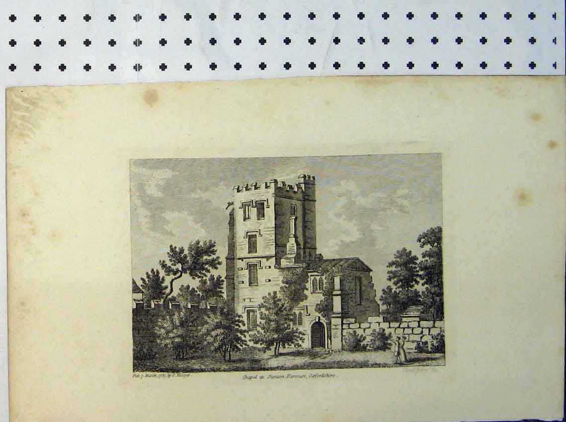 Original Old Antique Print View Chapel Stanton Harcourt Oxfordshire Engraving