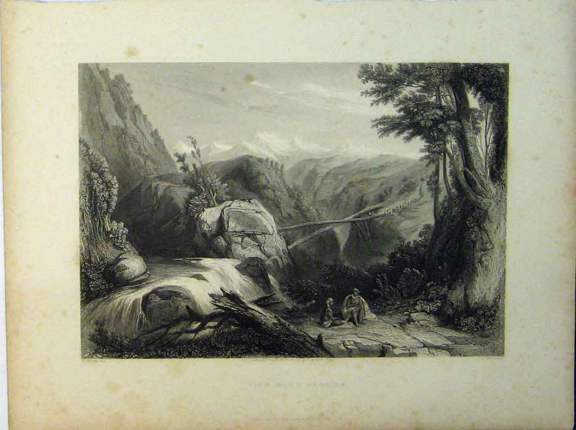 Original Old Antique Print Country View Near Deobun Engraving Stanfield Redaway