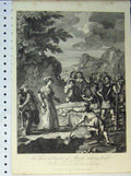 Original Old Antique Print Funeral Chrystom Marcella Country Scene Engraving