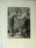 Original Old Antique Print Screen Mayence Cathedral Rhine Engraving Keux Leitch