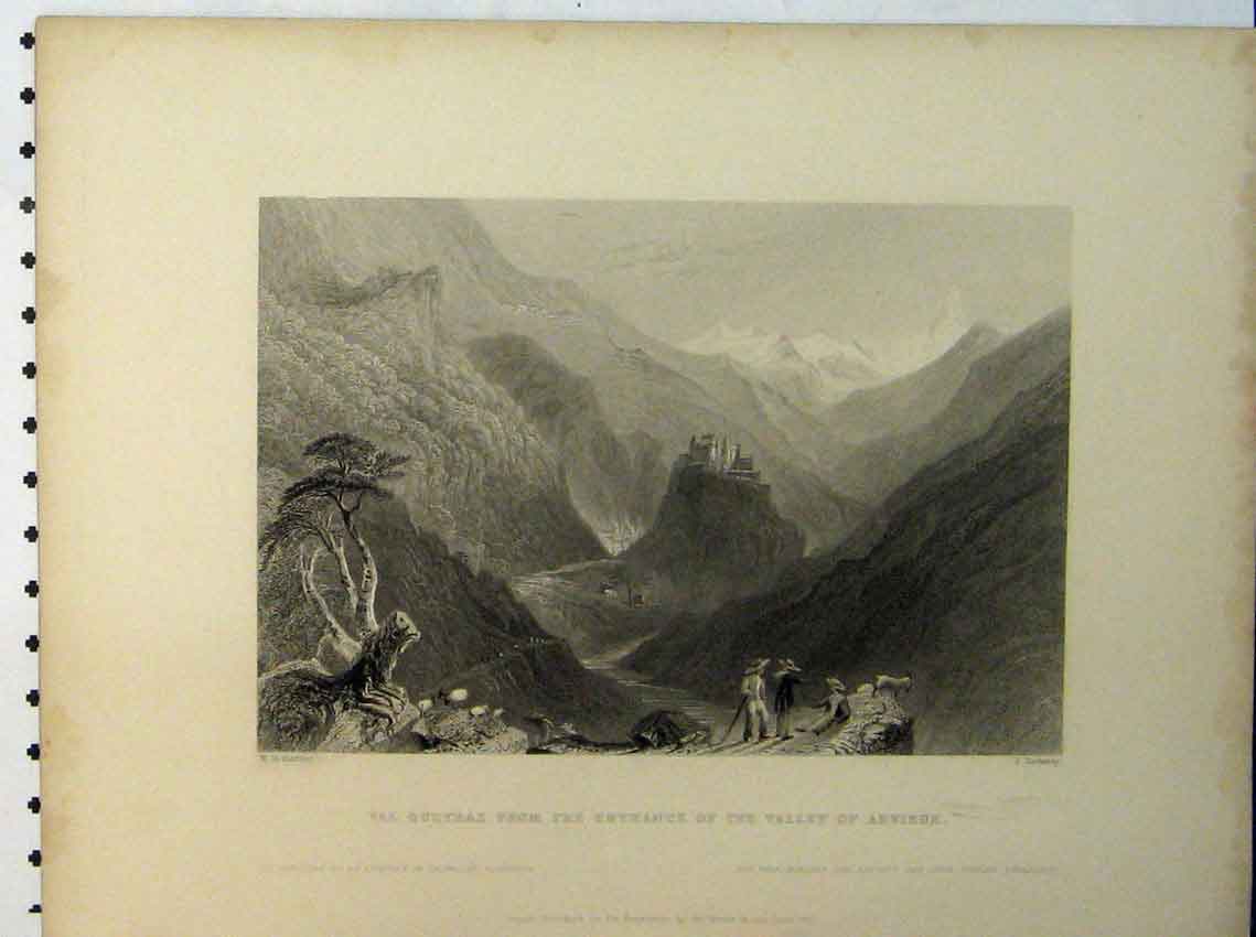 Old Antique Print Val Queyraz Entrance Valley Arvieux Engraving Redaway