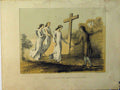 Original Old Antique Print Colour Christian Saluted Three Angles Cross