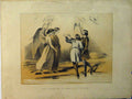 Original Old Antique Print Pilgrims Meeting River Angels Wings Colour