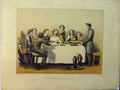 Original Old Antique Print Supper Gaius House Men Women Children Eating Dinner