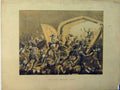 Original Old Antique Print Ear-Gate Broken Open Siers Fighting Shield Sword