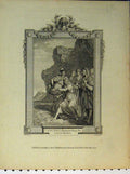 Original Old Antique Print Scene Canute Commanding Sea Retire Engraving Hall