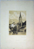 Original Old Antique Print C1864 View Entrance Fieldskirch Church Horse Street