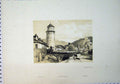 Old Antique Print View Fieldkirch Castle C1864 Mountains Village Scene 19th