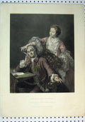Original Old Antique Print C1864 Colour Garrick Wife Royal Collection Table