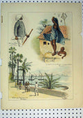Original Old Antique Print C1864 Colour Village Railway Station Bengal Sier Bay