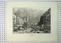 Original Old Antique Print C1864 View Innspruck Mountain Scene Street Market