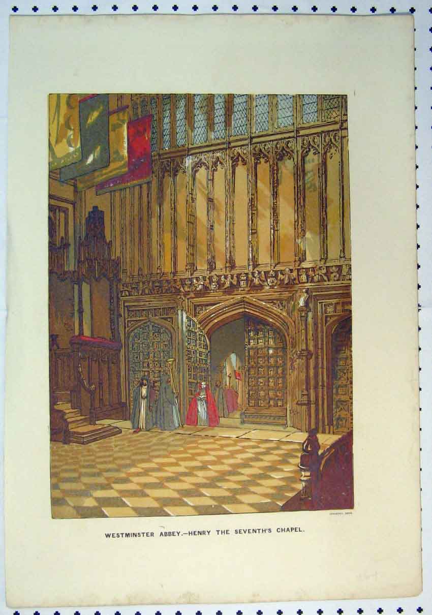 Original Old Antique Print Colour C1864 Westminster Abbey Henry Vii Chapel 19th
