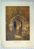 Original Old Antique Print C1864 Colour Stratford Church Interior Door 19th