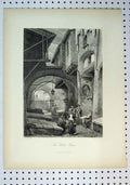 Original Old Antique Print C1864 Scene Ghetto Rome Street Music Haghe Victorian