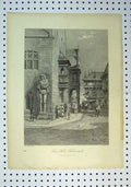 Original Old Antique Print C1864 Street Scene Town Hall Halberstadt Victorian