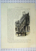 Original Old Antique Print C1864 Colour Stairs Rathhaus Lubeck Horse Cart 19th