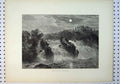 Old Antique Print C1864 View Falls Rhine River Moonlight Castle Waterfall 19th