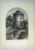 Original Old Antique Print C1864 View Zwinger Goslar Tower River Country 19th