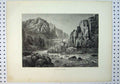Original Old Antique Print View Gorge Thiers C1864 Rocky Cliff Bridge River