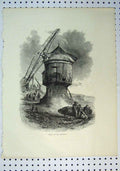 Original Old Antique Print C1864 View Mill St Servan Windmill Boat Sea 19th