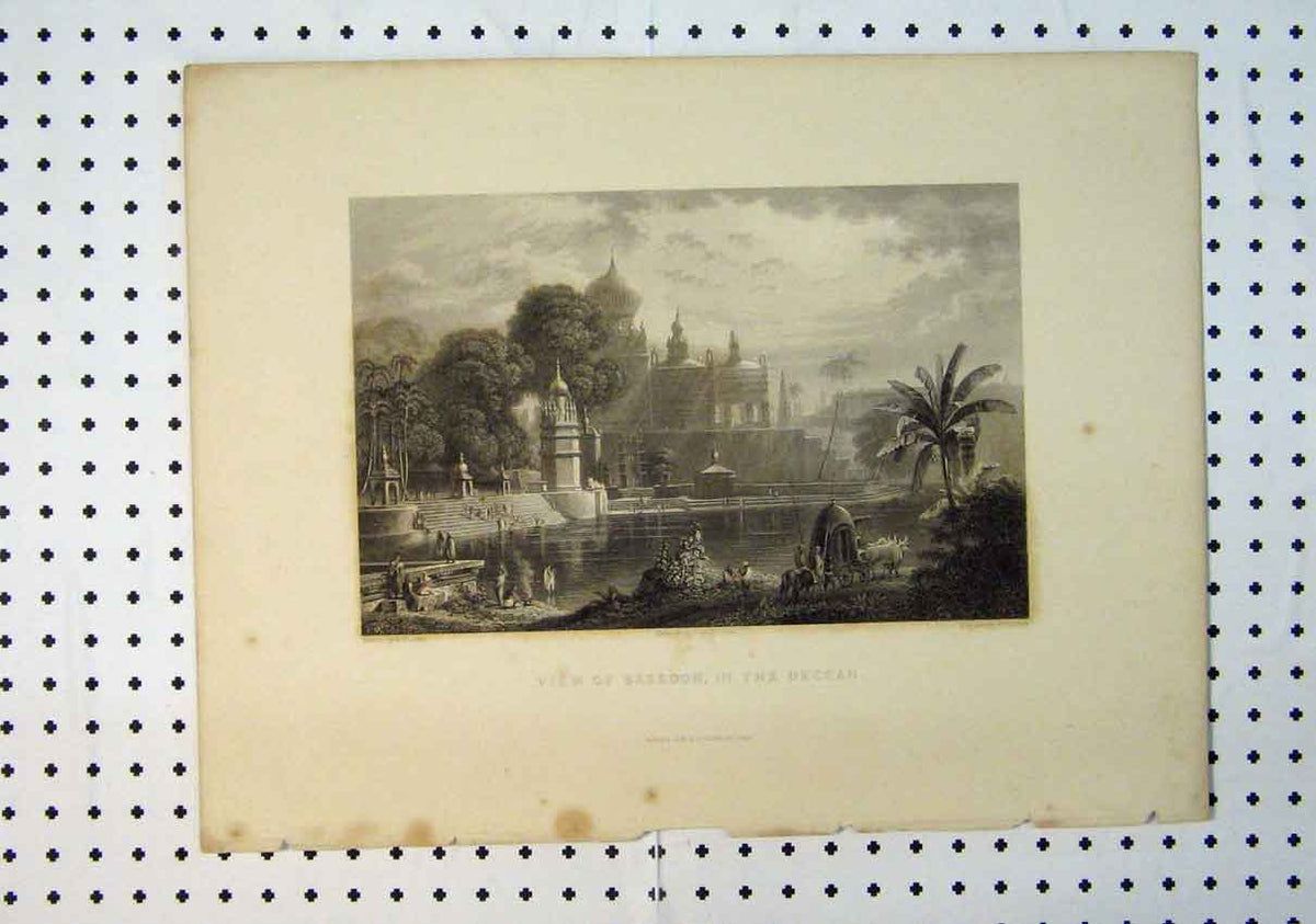 Original Old Antique Print C1864 View Sassoor Deccan Challis Purser Victorian