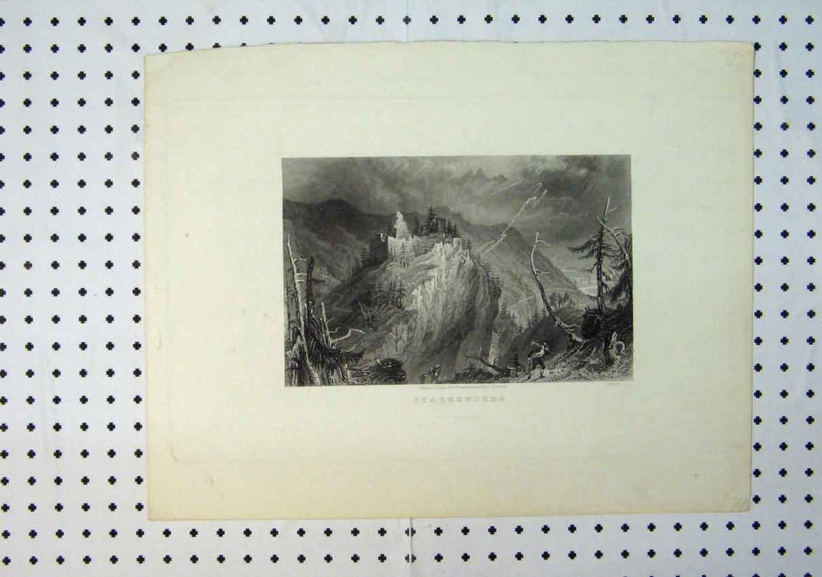 Original Old Antique Print C1864 View Starrenberg Mountain Scene 19th