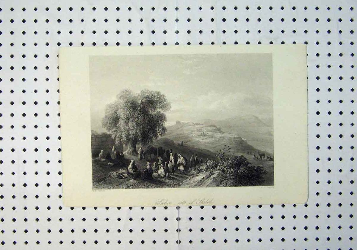 Old Antique Print C1864 View Seilum Shiloh Arabs Mountain Scene Country 19th