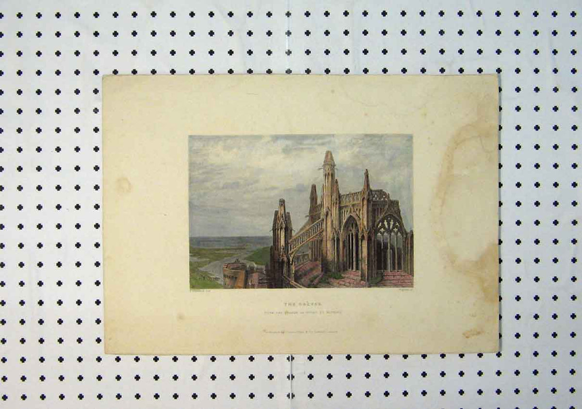 Original Old Antique Print C1864 Colour Greves Summit Mount St Michael 19th