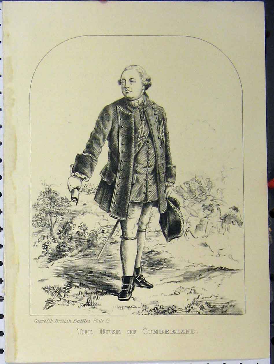 Old Antique Print Portrait Duke Cumberland C1850 Cassell British Battles 19th