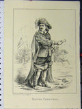 Old Antique Print C1850 Cassell British Battle Oliver Cromwell Portrait 19th
