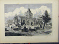 Original Old Antique Print C1850 View Hawarden Church Graveyard 19th